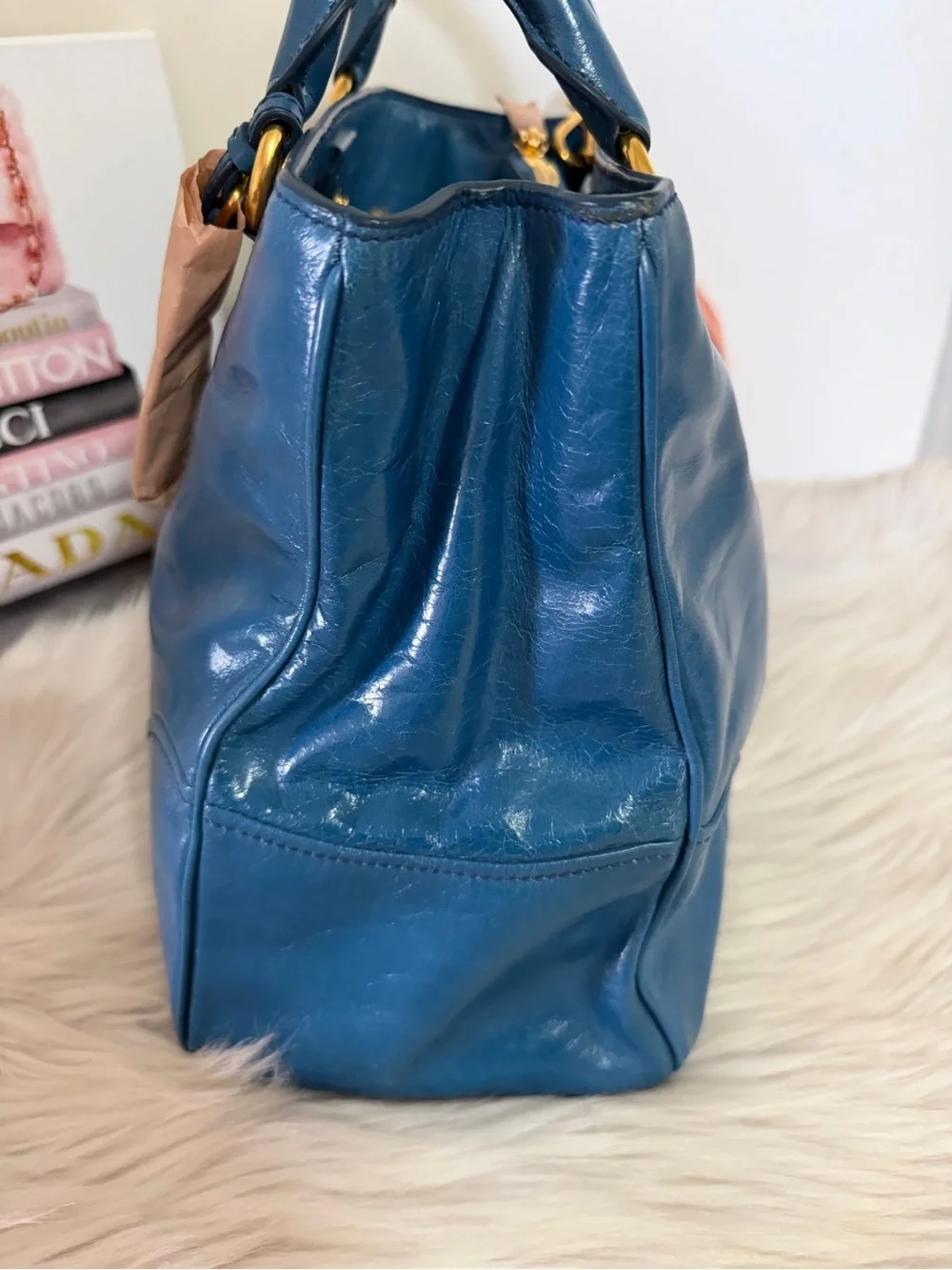 Miu Miu Blue Leather Top-Handle Bag